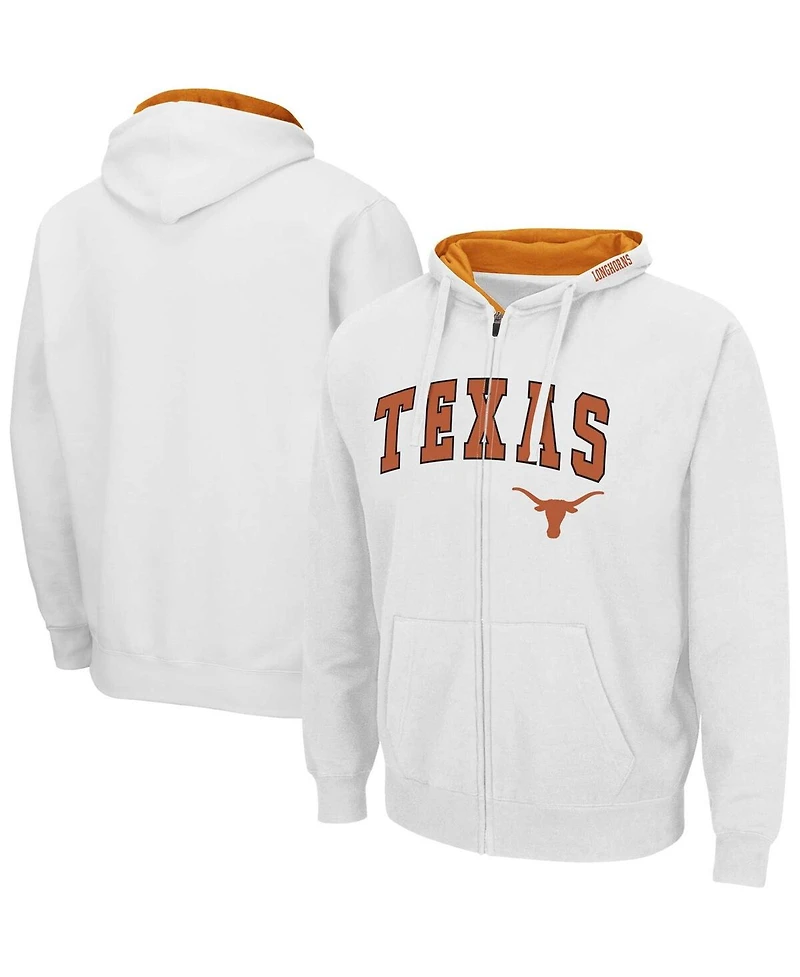 Men's Colosseum White Texas Longhorns Arch & Team Logo 3.0 Full-Zip Hoodie