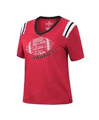 Women's Colosseum Heathered Red Wisconsin Badgers 15 Min Early Football V-Neck T-shirt