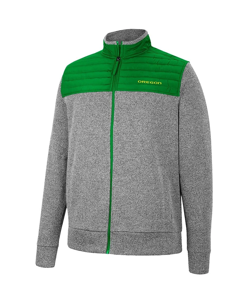 Men's Colosseum Gray, Kelly Green Oregon Ducks Putter Herringbone Full-Zip Jacket