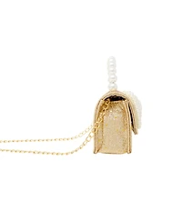 Tiny Treats Girls Gold Sparkle Bow Pearl Handle Bag