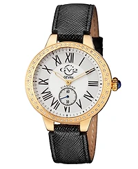 GV2 by Gevril Women's Astor Swiss Quartz Diamond Accents Black Genuine Leather Strap Watch 40mm