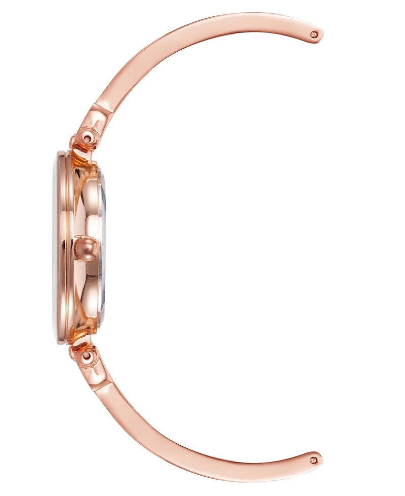 Anne Klein Women's Rose Gold-Tone Alloy Bangle with White Enamel and Crystal Accents Fashion Watch 33mm Set 3 Pieces
