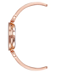 Anne Klein Women's Rose Gold-Tone Alloy Bangle with White Enamel and Crystal Accents Fashion Watch 33mm Set 3 Pieces