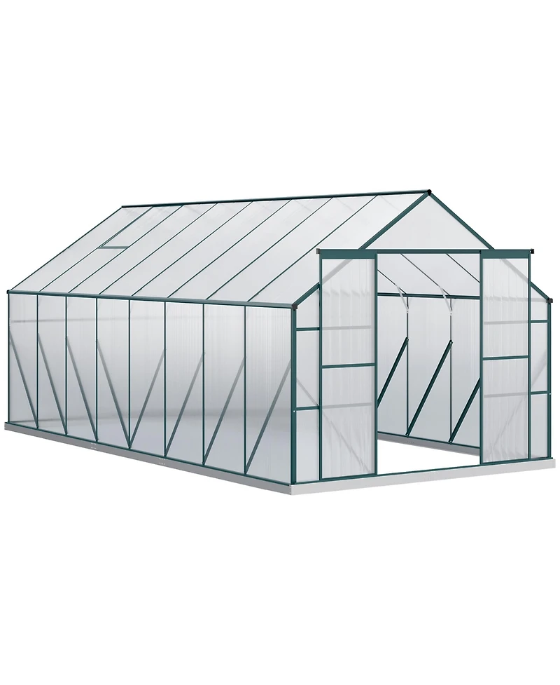 Outsunny 16' x 8' Polycarbonate Walk-in Garden house w/ Sliding Door