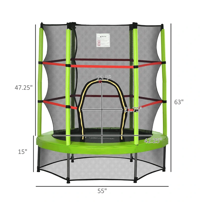 Outsunny Φ5FT Kids Trampoline with Enclosure Net for Age 3 to 6 Years