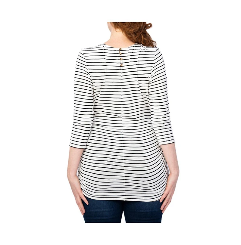 Indigo Poppy Maternity 3/4 Sleeve Black and White Stripe Top