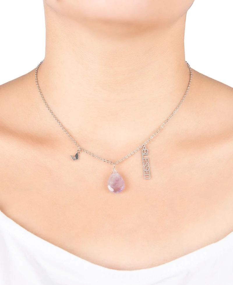 Macy's Amethyst Pear Shape Bead 16mm Blessed Charm Necklace in Fine Silver Plated Brass