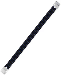 Esquire Men's Jewelry Woven Black & Blue Leather Bracelet in Sterling Silver, Created for Macy's