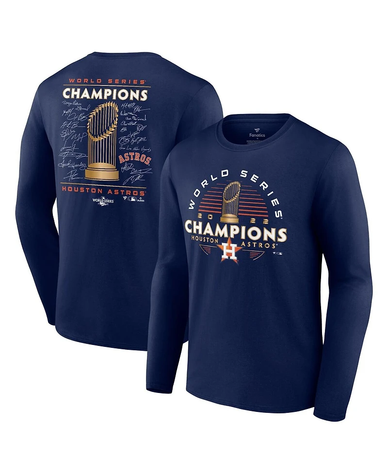 Men's Fanatics Navy Houston Astros 2022 World Series Champions Signature Roster Long Sleeve T-shirt