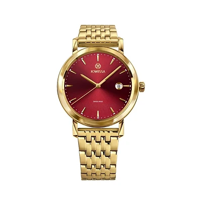 Magno Swiss Gold Plated Men's 40mm Watch - Red Dial