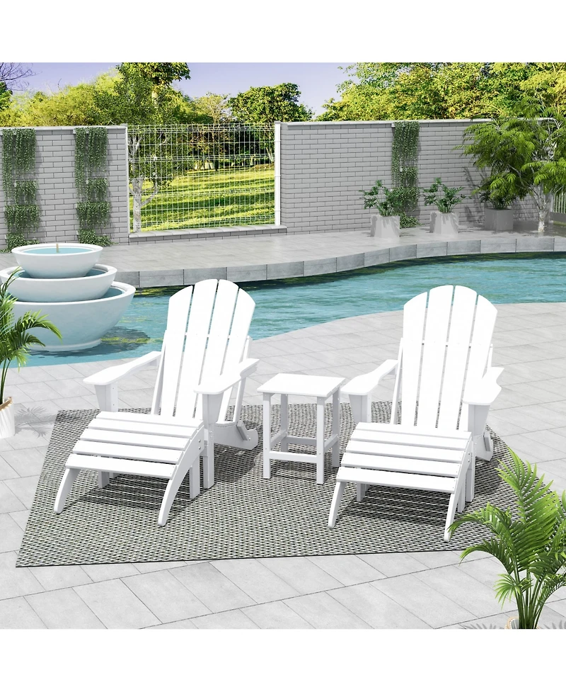 WestinTrends 5 Piece Outdoor Adirondack Folding Chair with Ottoman Side Table Set