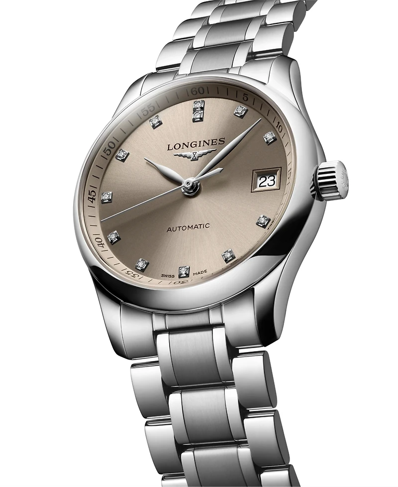Longines Women's Swiss Automatic Master Diamond (1/20 ct. t.w.) Stainless Steel Bracelet Watch 34mm