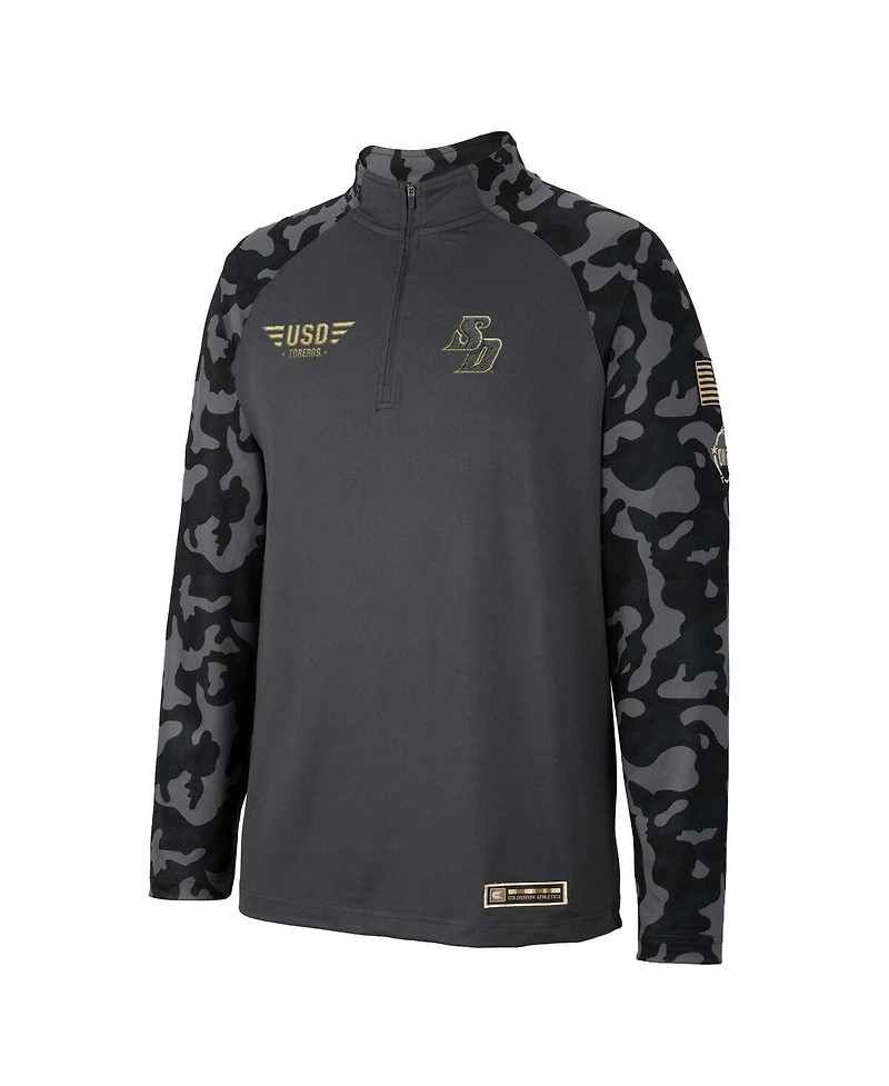 Men's Colosseum Charcoal San Diego Toreros Oht Military-Inspired Appreciation Long Range Raglan Quarter-Zip Jacket