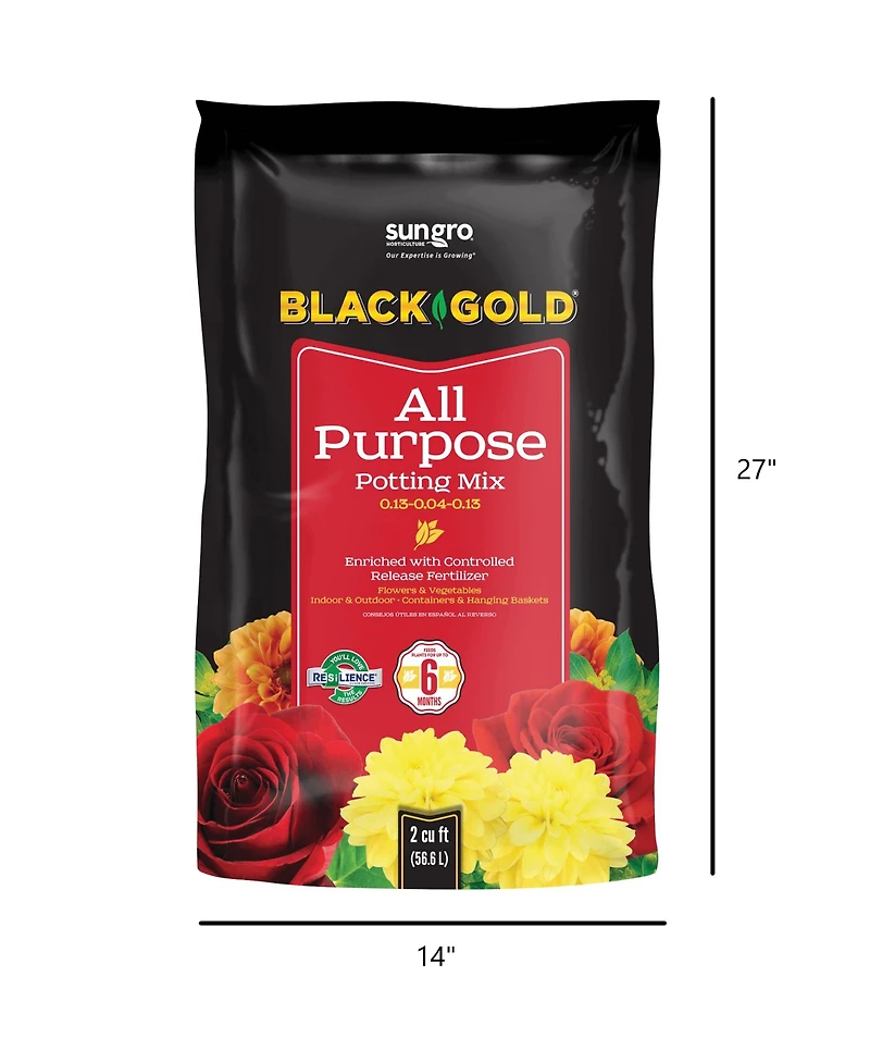 Black Gold All Purpose Potting Soil with RESiLIENCE - 16qt