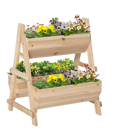 Raised Garden Bed A-shaped Wooden Planter Box with Nonwoven Fabric