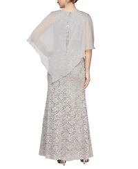 Sl Fashions Women's Sequin Lace Chiffon Caplet Gown
