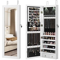 Costway Wall Mount Mirrored Jewelry Cabinet Organizer Led Lights