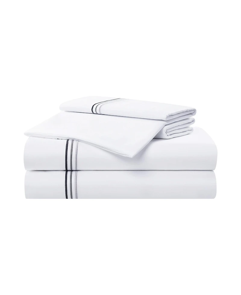 Aston and Arden Sateen California King Sheet Set, 1 Flat Sheet, Fitted 2 Pillowcases, 600 Thread Count, Cotton, Pristine White with Fi