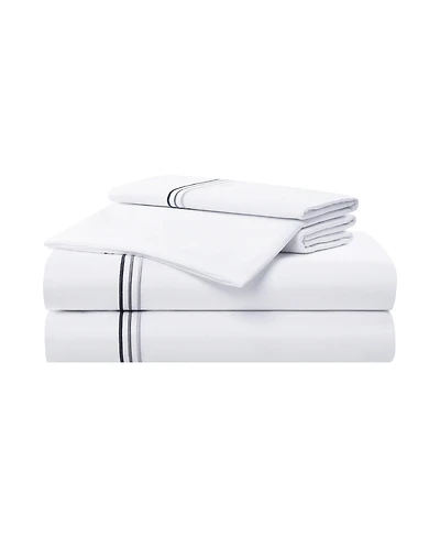 Aston and Arden Sateen California King Sheet Set, 1 Flat Sheet, Fitted 2 Pillowcases, 600 Thread Count, Cotton, Pristine White with Fi