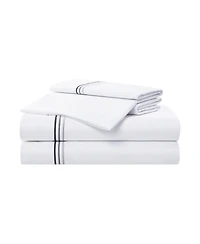Aston and Arden Sateen California King Sheet Set, 1 Flat Sheet, Fitted 2 Pillowcases, 600 Thread Count, Cotton, Pristine White with Fi