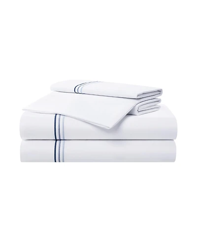 Aston and Arden Sateen California King Sheet Set, 1 Flat Sheet, Fitted 2 Pillowcases, 600 Thread Count, Cotton, Pristine White with Fi