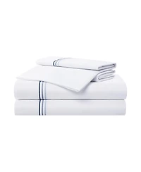 Aston and Arden Sateen California King Sheet Set, 1 Flat Sheet, Fitted 2 Pillowcases, 600 Thread Count, Cotton, Pristine White with Fi