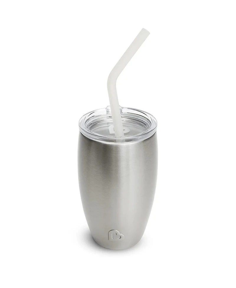 Munchkin Toddler Stainless Steel 360 Sippy Cup and 3 piece Sipper and Straw Lid, Purple
