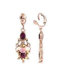 2028 Rose Purple Crystal Flower Clip Earrings