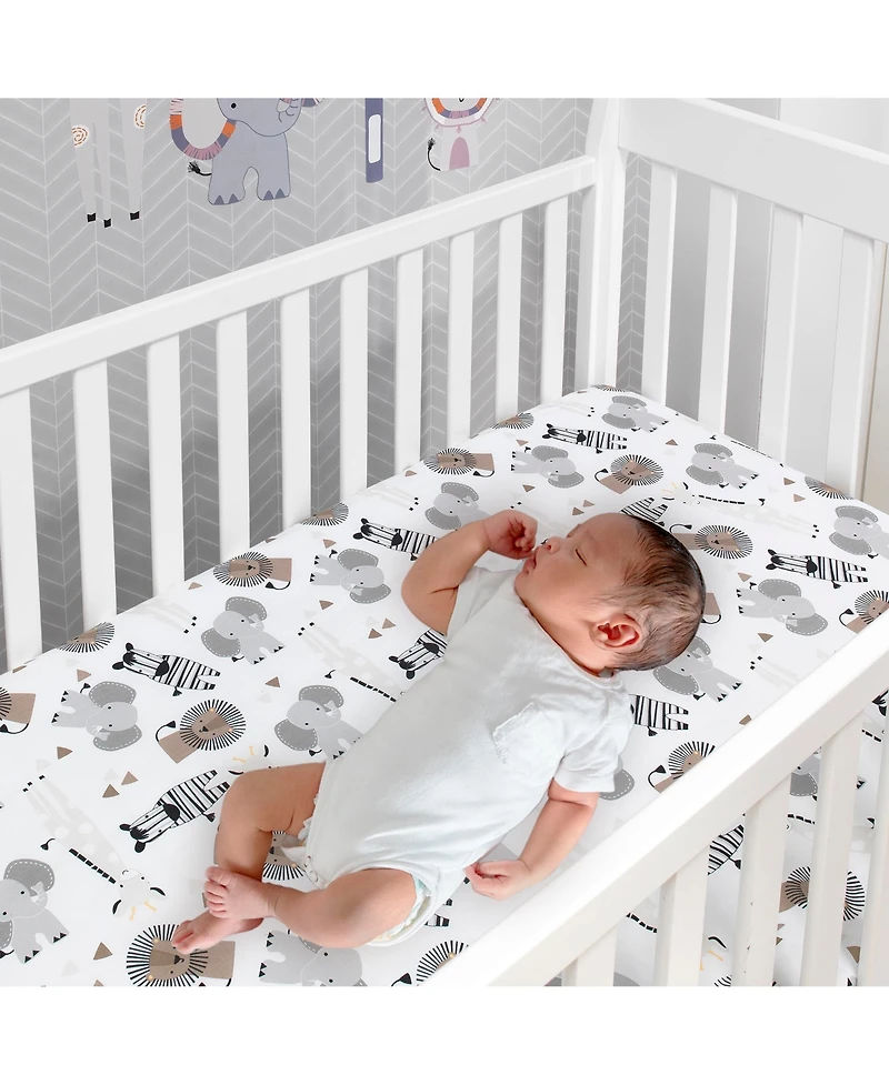 Lambs & Ivy Baby Jungle Safari Gray/Tan/White Nursery 6-Piece Crib Bedding Set