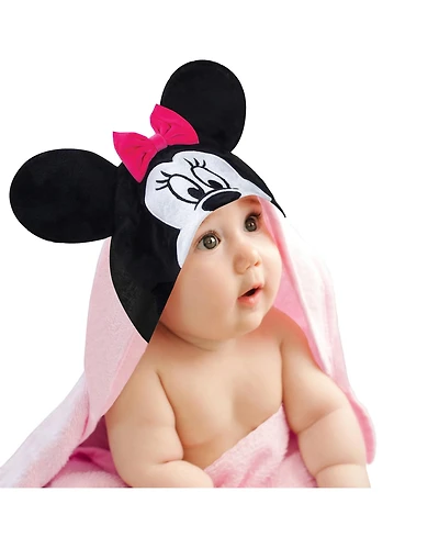 Lambs & Ivy Baby Girls Disney Baby Minnie Mouse Pink Cotton Hooded Baby Bath Towel