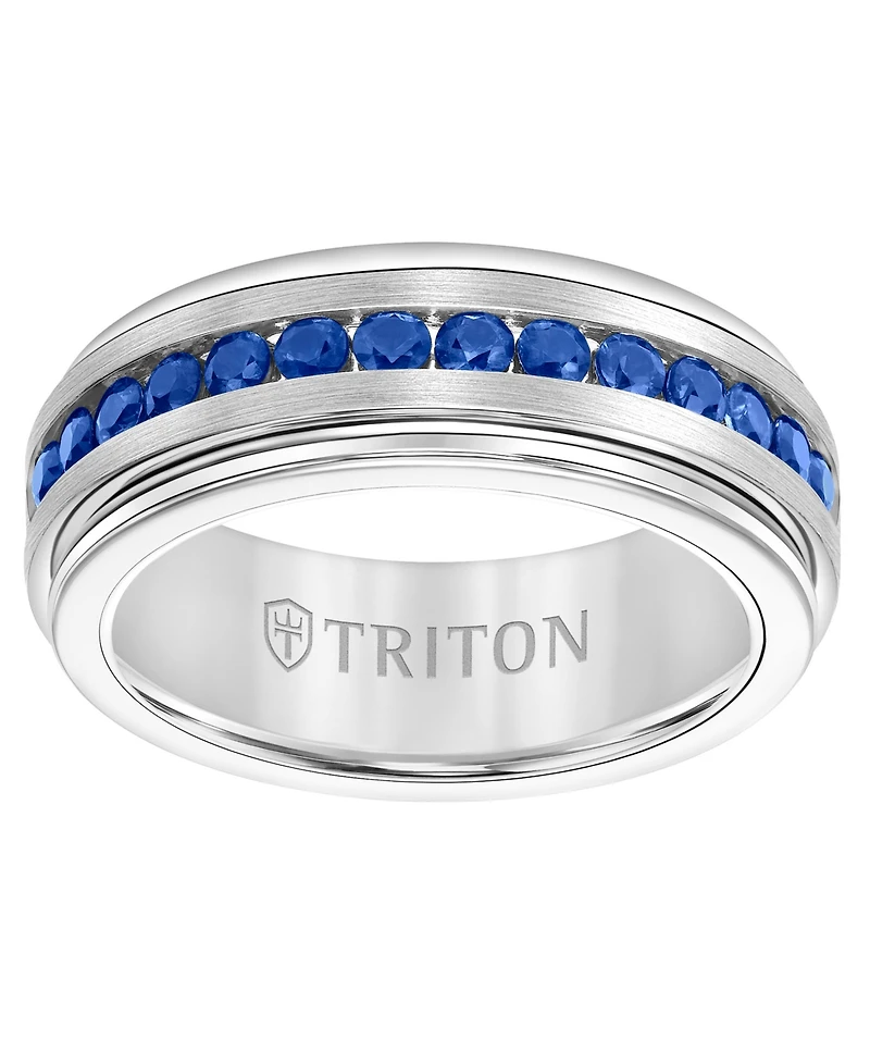 Triton Men's Sapphire Wedding Band (1-1/2 ct. t.w.) White Tungsten Carbide & Sterling Silver