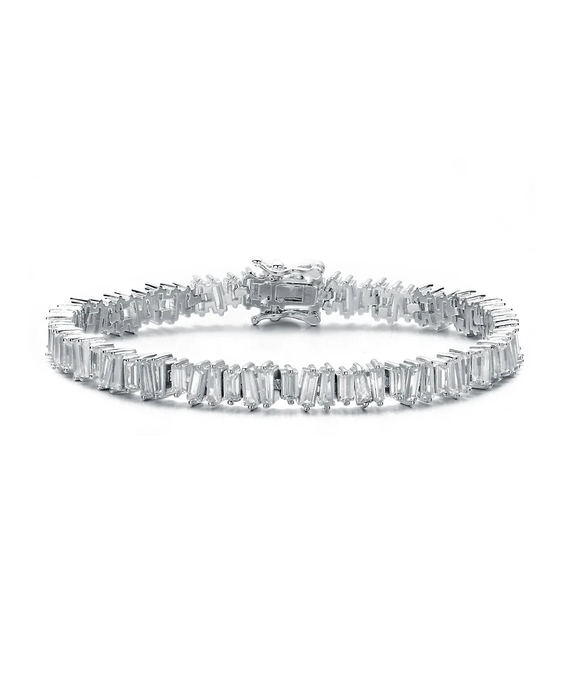 Sterling Silver Rhodium Plated Clear Cubic Zirconia Tennis Bracelet