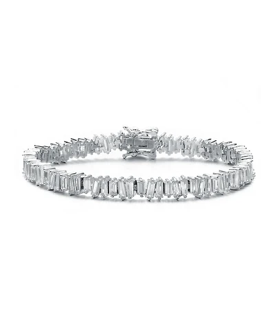 Sterling Silver Rhodium Plated Clear Cubic Zirconia Tennis Bracelet