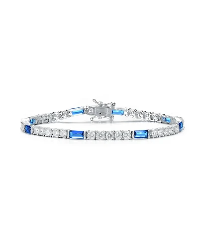 Sterling Silver White Gold Plated with Colored Cubic Zirconia Tennis Bracelet