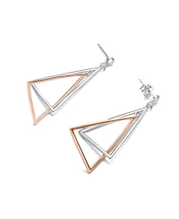 Stylish Sterling Silver Two-Tone Triangle Dangling Earrings