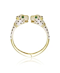 Sterling Silver 14K Gold Plated and Black Cubic Zirconia Panther Swivel Bangle Bracelet