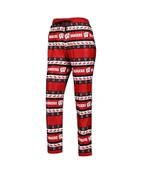 Women's Foco Red Wisconsin Badgers Ugly Long Sleeve T-shirt and Pajama Pants Sleep Set