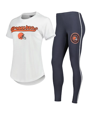 Women's Concepts Sport White, Charcoal Cleveland Browns Sonata T-shirt and Leggings Sleep Set