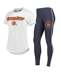 Women's Concepts Sport White, Charcoal Cleveland Browns Sonata T-shirt and Leggings Sleep Set