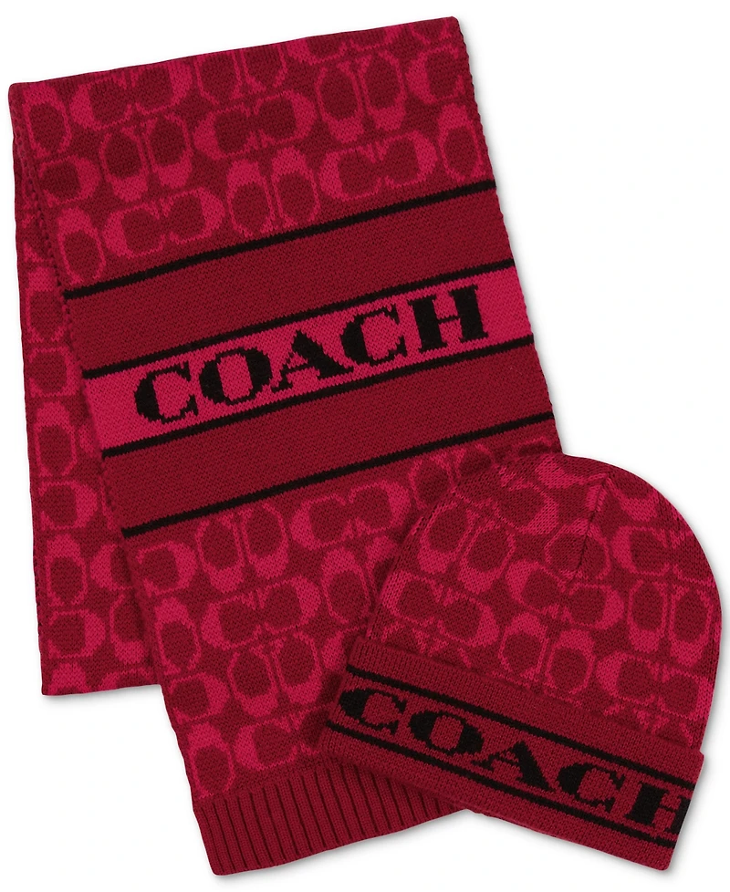 Coach Women's Signature Logo Soft Rib Knit Cuff Beanie