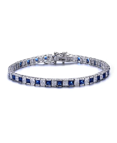 Genevive Classic Sterling Silver Square Cubic Zirconia Tennis Bracelet