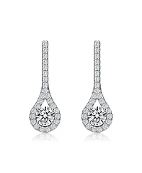 Sterling Silver with Rhodium Plated Clear Round Cubic Zirconia Solitaire with Accent Teardrop Earrings