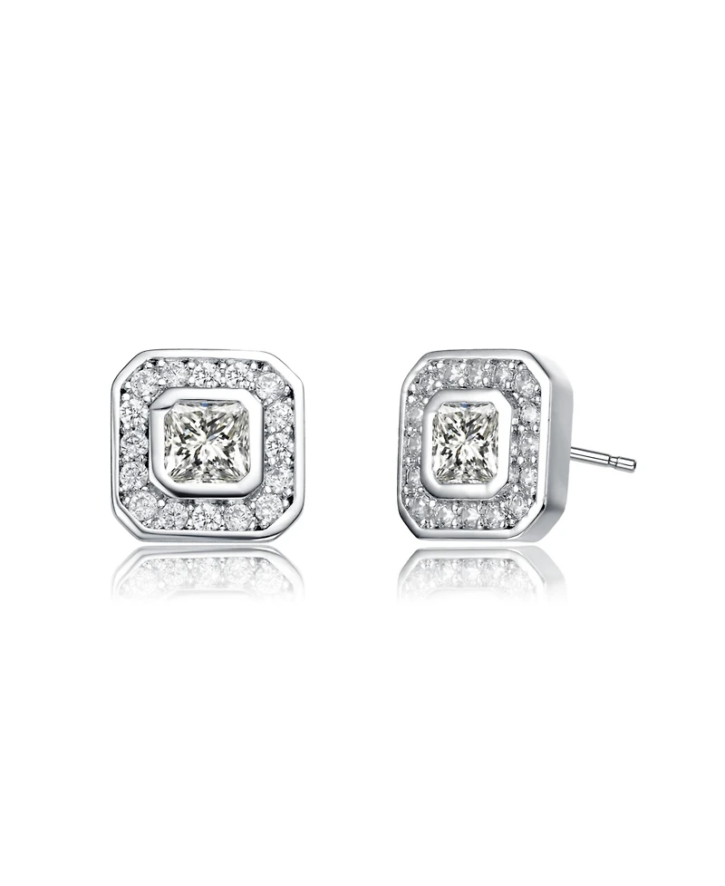 Exclusive Rhodium Plated Cubic Zirconia Square Stud Earrings