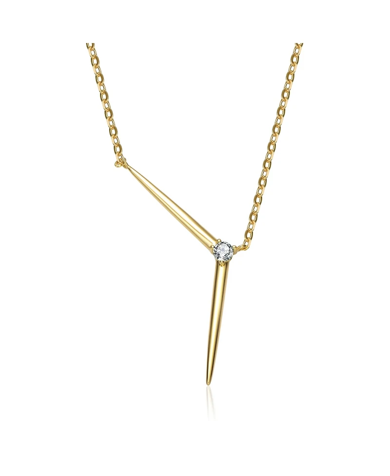 14k Yellow Gold Plated with Green Cubic Zirconia Solar Chevron Necklace Sterling Silver