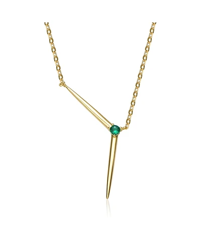 14k Yellow Gold Plated with Green Cubic Zirconia Solar Chevron Necklace Sterling Silver