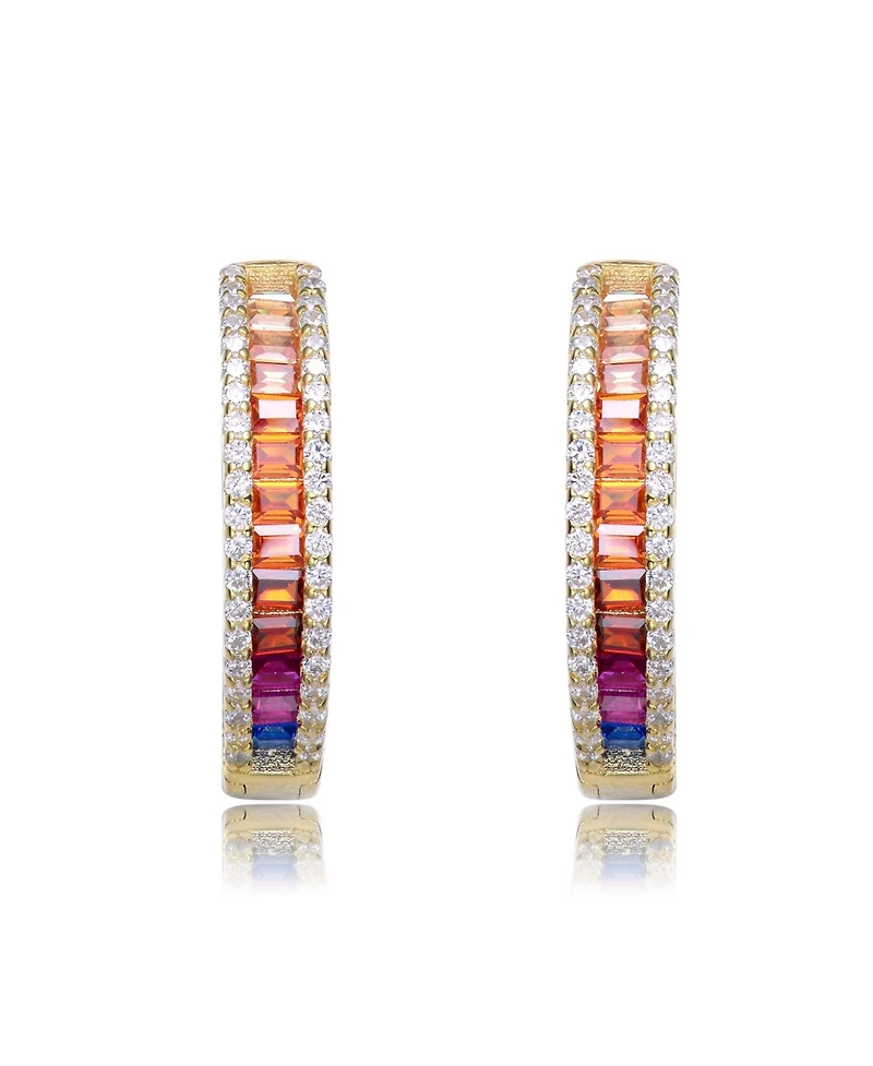 14K Gold Plated Multi Color Cubic Zirconia Hoop Earrings