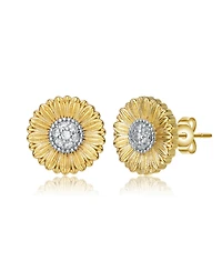 Stylish 14K Gold Plated and Cubic Zirconia Floral Stud Earrings