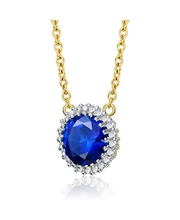 Sterling Silver Two-Tone Cubic Zirconia Round Colored Necklace with Gold Link Chain