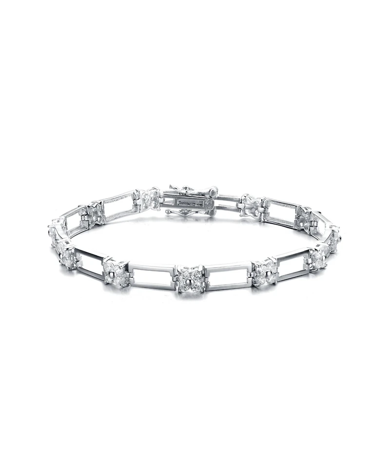 Sterling Silver with White Cubic Zirconia Flower Design Bracelet