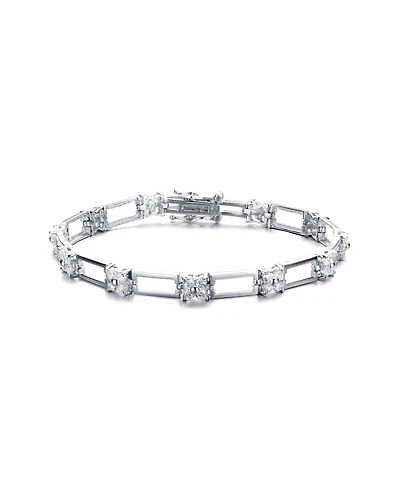 Sterling Silver with White Cubic Zirconia Flower Design Bracelet